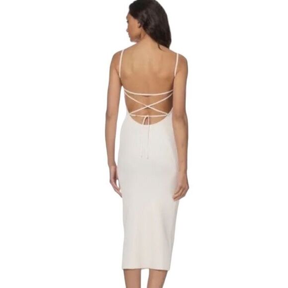 Rag & Bone Asher Backless Rib Knitted Dress Midi Length Ivory Size XL - Picture 3 of 12
